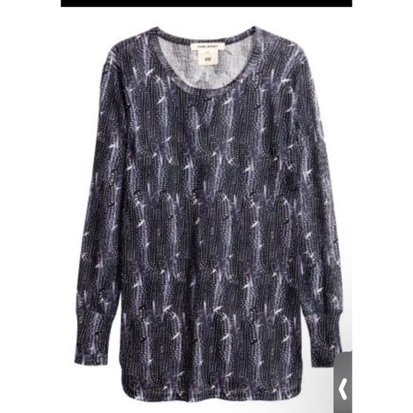Isabel Marant H&M Linen Top Slate Blue Print Knit Blouse Size 10 Brand New - Picture 2 of 9